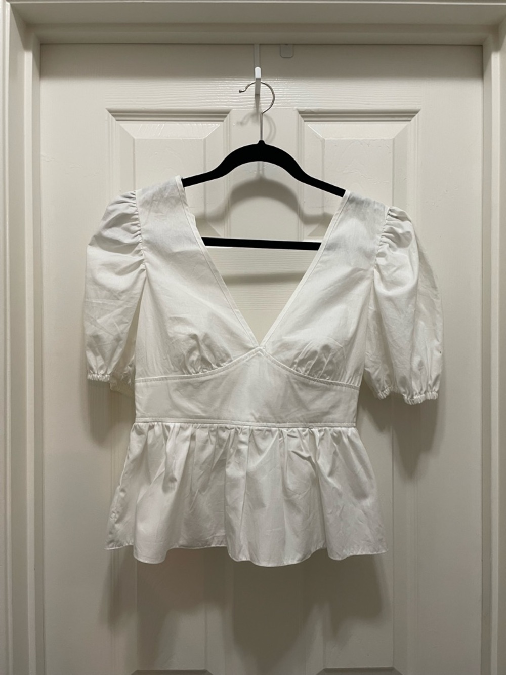 Topshop White Puff-Sleeve Peplum Blouse
